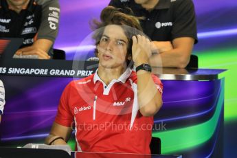 World © Octane Photographic Ltd. Manor Marussia F1 Team – Roberto Merhi. Thursday 17th September 2015, F1 Singapore Grand Prix FIA Drivers’ Press Conference, Marina Bay. Digital Ref: 1425CB7D0042
