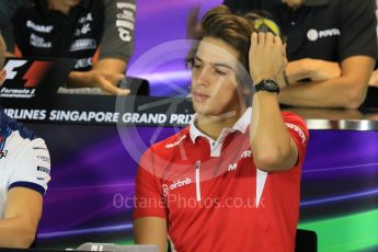World © Octane Photographic Ltd. Manor Marussia F1 Team – Roberto Merhi. Thursday 17th September 2015, F1 Singapore Grand Prix FIA Drivers’ Press Conference, Marina Bay. Digital Ref: 1425CB7D0047