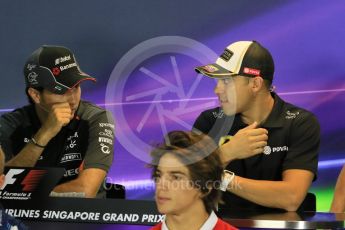 World © Octane Photographic Ltd. Sahara Force India – Sergio Perez and Lotus F1 Team – Romain Grosjean. Thursday 17th September 2015, F1 Singapore Grand Prix FIA Drivers’ Press Conference, Marina Bay. Digital Ref: 1425CB7D0048