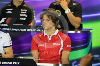 World © Octane Photographic Ltd. Manor Marussia F1 Team – Roberto Merhi. Thursday 17th September 2015, F1 Singapore Grand Prix FIA Drivers’ Press Conference, Marina Bay. Digital Ref: 1425CB7D0063