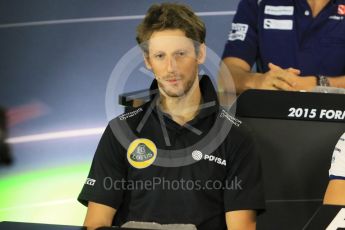 World © Octane Photographic Ltd. Lotus F1 Team – Romain Grosjean. Thursday 17th September 2015, F1 Singapore Grand Prix FIA Drivers’ Press Conference, Marina Bay. Digital Ref: 1425CB7D0068