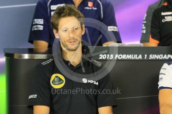 World © Octane Photographic Ltd. Lotus F1 Team – Romain Grosjean. Thursday 17th September 2015, F1 Singapore Grand Prix FIA Drivers’ Press Conference, Marina Bay. Digital Ref: 1425CB7D0073