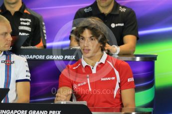 World © Octane Photographic Ltd. Manor Marussia F1 Team – Roberto Merhi. Thursday 17th September 2015, F1 Singapore Grand Prix FIA Drivers’ Press Conference, Marina Bay. Digital Ref: 1425CB7D0124