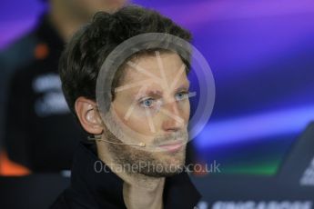 World © Octane Photographic Ltd. Lotus F1 Team – Romain Grosjean. Thursday 17th September 2015, F1 Singapore Grand Prix FIA Drivers’ Press Conference, Marina Bay. Digital Ref: 1425LB1D4295