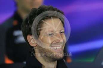 World © Octane Photographic Ltd. Lotus F1 Team – Romain Grosjean. Thursday 17th September 2015, F1 Singapore Grand Prix FIA Drivers’ Press Conference, Marina Bay. Digital Ref: 1425LB1D4300