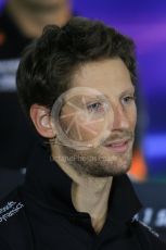 World © Octane Photographic Ltd. Lotus F1 Team – Romain Grosjean. Thursday 17th September 2015, F1 Singapore Grand Prix FIA Drivers’ Press Conference, Marina Bay. Digital Ref: 1425LB1D4310