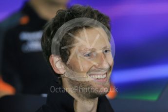 World © Octane Photographic Ltd. Lotus F1 Team – Romain Grosjean. Thursday 17th September 2015, F1 Singapore Grand Prix FIA Drivers’ Press Conference, Marina Bay. Digital Ref: 1425LB1D4321