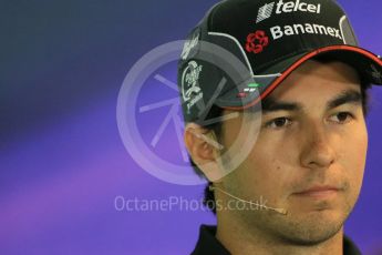 World © Octane Photographic Ltd. Sahara Force India – Sergio Perez. Thursday 17th September 2015, F1 Singapore Grand Prix FIA Drivers’ Press Conference, Marina Bay. Digital Ref: 1425LB1D4329