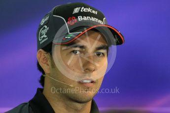World © Octane Photographic Ltd. Sahara Force India – Sergio Perez. Thursday 17th September 2015, F1 Singapore Grand Prix FIA Drivers’ Press Conference, Marina Bay. Digital Ref: 1425LB1D4333
