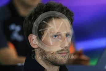 World © Octane Photographic Ltd. Lotus F1 Team – Romain Grosjean. Thursday 17th September 2015, F1 Singapore Grand Prix FIA Drivers’ Press Conference, Marina Bay. Digital Ref: 1425LB1D4335