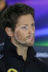 World © Octane Photographic Ltd. Lotus F1 Team – Romain Grosjean. Thursday 17th September 2015, F1 Singapore Grand Prix FIA Drivers’ Press Conference, Marina Bay. Digital Ref: 1425LB1D4416