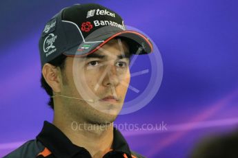 World © Octane Photographic Ltd. Sahara Force India – Sergio Perez. Thursday 17th September 2015, F1 Singapore Grand Prix FIA Drivers’ Press Conference, Marina Bay. Digital Ref: 1425LB1D4435