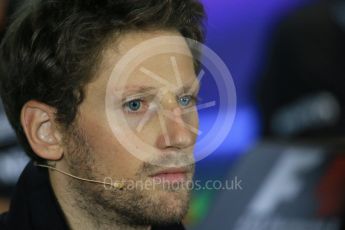 World © Octane Photographic Ltd. Lotus F1 Team – Romain Grosjean. Thursday 17th September 2015, F1 Singapore Grand Prix FIA Drivers’ Press Conference, Marina Bay. Digital Ref: 1425LB1D4447