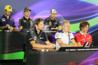 World © Octane Photographic Ltd. FIA Drivers’ Press Conference. Thursday 17th September 2015, F1. Williams Martini Racing – Valtteri Bottas, Lotus F1 Team E23 Hybrid – Romain Grosjean and Pastor Maldonado, Manor Marussia F1 Team – Roberto Merhi, Sauber F1 Team C34-Ferrari – Felipe Nasr, Sahara Force India VJM08B – Sergio Perez. Digital Ref: 1425LB1L9607