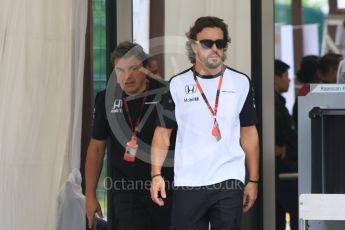 World © Octane Photographic Ltd. McLaren Honda MP4/30 – Fernando Alonso. Thursday 17th September 2015, F1 Singapore Grand Prix Paddock, Marina Bay. Digital Ref: