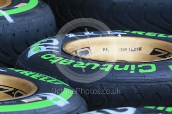 World © Octane Photographic Ltd. Pirelli Green (Intermediate) tyres. Thursday 17th September 2015, F1 Singapore Grand Prix Paddock, Marina Bay. Digital Ref: