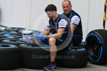 World © Octane Photographic Ltd. Williams Martini Racing - Pirelli (Blue) wet tyres. Thursday 17th September 2015, F1 Singapore Grand Prix Paddock, Marina Bay. Digital Ref: