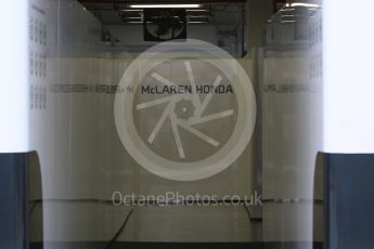 World © Octane Photographic Ltd. McLaren Honda - garage entry tunnel. Thursday 17th September 2015, F1 Singapore Grand Prix Paddock, Marina Bay. Digital Ref: