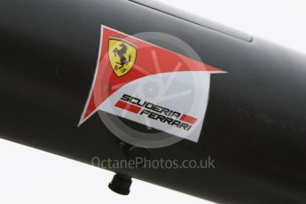 World © Octane Photographic Ltd. Scuderia Ferrari pit gantry logo. Friday 18th September 2015, F1 Singapore Grand Prix Pit Lane, Marina Bay. Digital Ref: 1427CB7D0201