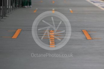 World © Octane Photographic Ltd. Scuderia Ferrari Pit box markings. Friday 18th September 2015, F1 Singapore Grand Prix Pit Lane, Marina Bay. Digital Ref: 1427CB7D0203