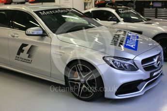 World © Octane Photographic Ltd. Mercedes AMG GTs safety cars and AMG C63 Estate Medical cars in the FIA garage. Wednesday 16th September 2015, F1 Singapore Grand Prix Set Up, Marina Bay. Digital Ref: 1423CB5D9420