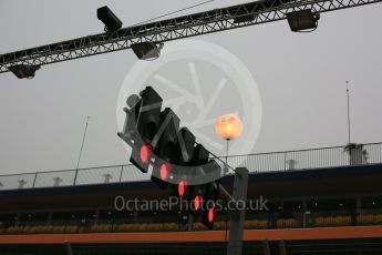 World © Octane Photographic Ltd. Illuminated SG50 (Singapore's Golden Jubilee) sign above main grandstand and red start lights. Wednesday 16th September 2015, F1 Singapore Grand Prix Set Up, Marina Bay. Digital Ref: 1423CB5D9427