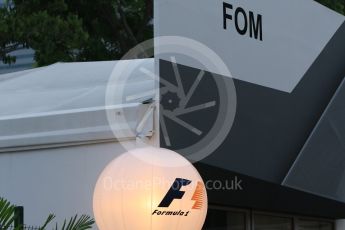 World © Octane Photographic Ltd. F1 illuminations and FOM pit building. Wednesday 16th September 2015, F1 Singapore Grand Prix Set Up, Marina Bay. Digital Ref:
