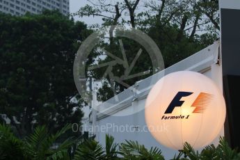 World © Octane Photographic Ltd. F1 illuminated sign in the paddock. Wednesday 16th September 2015, F1 Singapore Grand Prix Set Up, Marina Bay. Digital Ref: