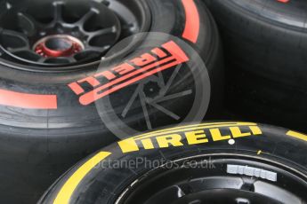 World © Octane Photographic Ltd. Williams Martini Racing Pirelli Red (Super soft compound) and Yellow (Soft compound) tyres. Wednesday 16th September 2015, F1 Singapore Grand Prix Set Up, Marina Bay. Digital Ref: