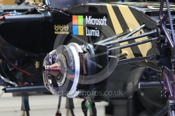 World © Octane Photographic Ltd. Lotus F1 Team E23 Hybrid - front brakes. Wednesday 16th September 2015, F1 Singapore Grand Prix Set Up, Marina Bay. Digital Ref: