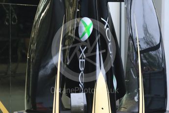 World © Octane Photographic Ltd. Lotus F1 Team E23 Hybrid Xbox One logo. Wednesday 16th September 2015, F1 Singapore Grand Prix Set Up, Marina Bay. Digital Ref:
