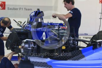 World © Octane Photographic Ltd. Sauber F1 Team C34-Ferrari – Marcus Ericsson. Wednesday 16th September 2015, F1 Singapore Grand Prix Set Up, Marina Bay. Digital Ref: 1423CB7D9520