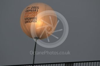 World © Octane Photographic Ltd. Illuminated Grand Prix sign above main grandstand. Wednesday 16th September 2015, F1 Singapore Grand Prix Set Up, Marina Bay. Digital Ref: 1423CB7D9540