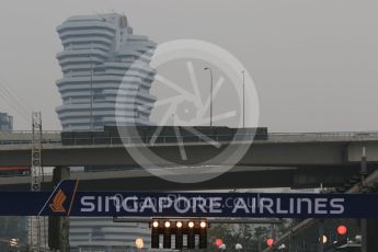 World © Octane Photographic Ltd. Red start lights and a smoggy backdrop. Wednesday 16th September 2015, F1 Singapore Grand Prix Set Up, Marina Bay. Digital Ref: 1423CB7D9545