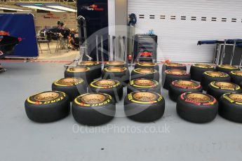 World © Octane Photographic Ltd. Scuderia Toro Rosso STR10 Pirelli Red (Super soft compound) and Yellow (Soft compound) tyres. Wednesday 16th September 2015, F1 Singapore Grand Prix Set Up, Marina Bay. Digital Ref: