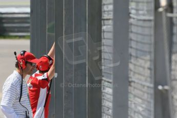 World © Octane Photographic Ltd. Scuderia Ferrari Esteban Gutierrez watching trackside with guest. Sunday Tuesday 12th 2015, F1 In-season testing, Circuit de Barcelona-Catalunya, Spain. Digital Ref: 1268LB1D2074