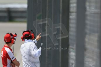 World © Octane Photographic Ltd. Scuderia Ferrari Esteban Gutierrez watching trackside with guest. Sunday Tuesday 12th 2015, F1 In-season testing, Circuit de Barcelona-Catalunya, Spain. Digital Ref: 1268LB1D2104