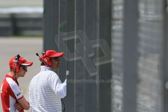 World © Octane Photographic Ltd. Scuderia Ferrari Esteban Gutierrez watching trackside with guest. Sunday Tuesday 12th 2015, F1 In-season testing, Circuit de Barcelona-Catalunya, Spain. Digital Ref: 1268LB1D2109