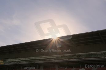 World © Octane Photographic Ltd. Sun rising over grandstands on pit straight. Tuesday 12th May 2015, F1 In-season testing, Circuit de Barcelona-Catalunya, Spain. Digital Ref : 1268LB5D2141