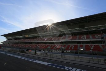 World © Octane Photographic Ltd. Sun rising over grandstands on pit straight. Tuesday 12th May 2015, F1 In-season testing, Circuit de Barcelona-Catalunya, Spain. Digital Ref : 1268LB5D2150