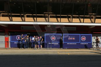 World © Octane Photographic Ltd. Infiniti Red Bull Racing garage with screens in front in a very quiet pit lane. Tuesday 12th May 2015, F1 In-season testing, Circuit de Barcelona-Catalunya, Spain. Digital Ref: 1268LB5D2232