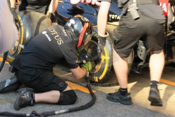 World © Octane Photographic Ltd. Lotus F1 Team E23 Hybrid crew practice a pit stops. Friday 8th May 2015, F1 Spanish GP Practice 1, Circuit de Barcelona-Catalunya, Spain. Digital Ref: 1249CB1L5976