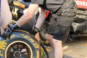 World © Octane Photographic Ltd. Lotus F1 Team E23 Hybrid crew practice a pit stops. Friday 8th May 2015, F1 Spanish GP Practice 1, Circuit de Barcelona-Catalunya, Spain. Digital Ref: 1249CB1L5994