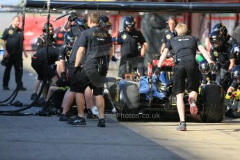 World © Octane Photographic Ltd. Lotus F1 Team E23 Hybrid crew practice a pit stops. Friday 8th May 2015, F1 Spanish GP Practice 1, Circuit de Barcelona-Catalunya, Spain. Digital Ref: 1249CB5D0492