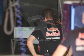 World © Octane Photographic Ltd. Scuderia Toro Rosso garage. Friday 8th May 2015, F1 Spanish GP Practice 1, Circuit de Barcelona-Catalunya, Spain. Digital Ref: 1249CB5D0516