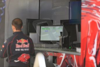 World © Octane Photographic Ltd. Scuderia Toro Rosso garage. Friday 8th May 2015, F1 Spanish GP Practice 1, Circuit de Barcelona-Catalunya, Spain. Digital Ref: 1249CB5D0517