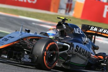 World © Octane Photographic Ltd. Sahara Force India VJM08 – Sergio Perez. Friday 8th May 2015, F1 Spanish GP Practice 1, Circuit de Barcelona-Catalunya, Spain. Digital Ref: 1249LB1D6343