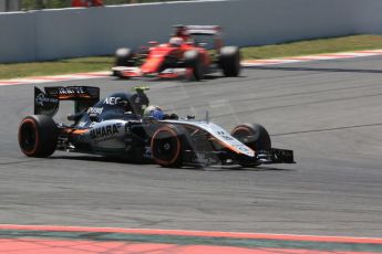 World © Octane Photographic Ltd. Sahara Force India VJM08 – Sergio Perez. Friday 8th May 2015, F1 Spanish GP Practice 2, Circuit de Barcelona-Catalunya, Spain. Digital Ref: 1251CB5D0799