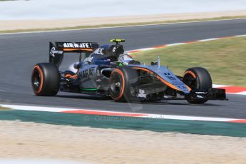 World © Octane Photographic Ltd. Sahara Force India VJM08 – Sergio Perez. Saturday 9th May 2015, F1 Spanish GP Practice 3, Circuit de Barcelona-Catalunya, Spain. Digital Ref: 1256CB7D7639