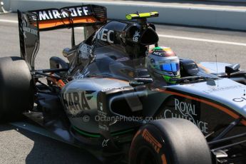 World © Octane Photographic Ltd. Sahara Force India VJM08 – Sergio Perez. Saturday 9th May 2015, F1 Spanish GP Formula 1 Practice 3, Circuit de Barcelona-Catalunya, Spain. Digital Ref: 1256CB7D7869